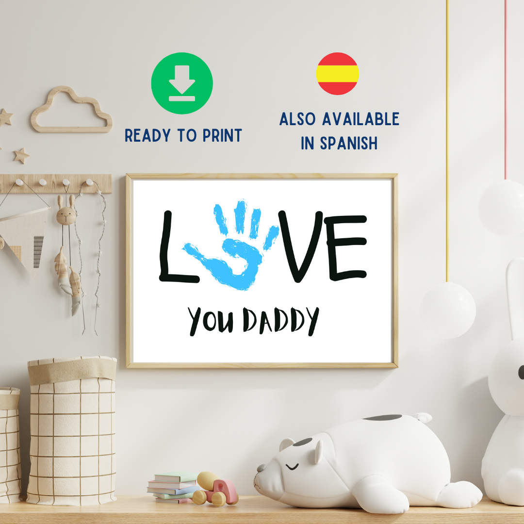 Imprimible del día del padre, plantilla para huellas de manos, regalo del día del padre, tarjeta de actividad preescolares para niños pequeños