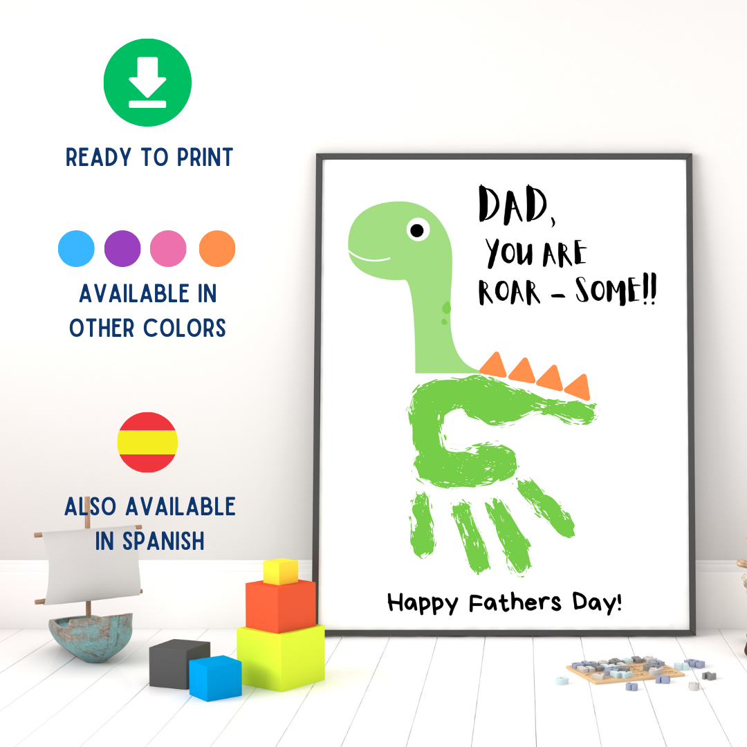 ¡La Tarjeta del Día del Padre más especial! ¡Simplemente imprime, sella huellas de manos y sorprende a tu papá! Ya sea que lo hagas en el preescolar, guardería o en casa. Crea un recuerdo memorable para papá con estas divertidas impresiones artísticas este Día del Padre. Disponible en inglés y español: The best dad, El mejor papá