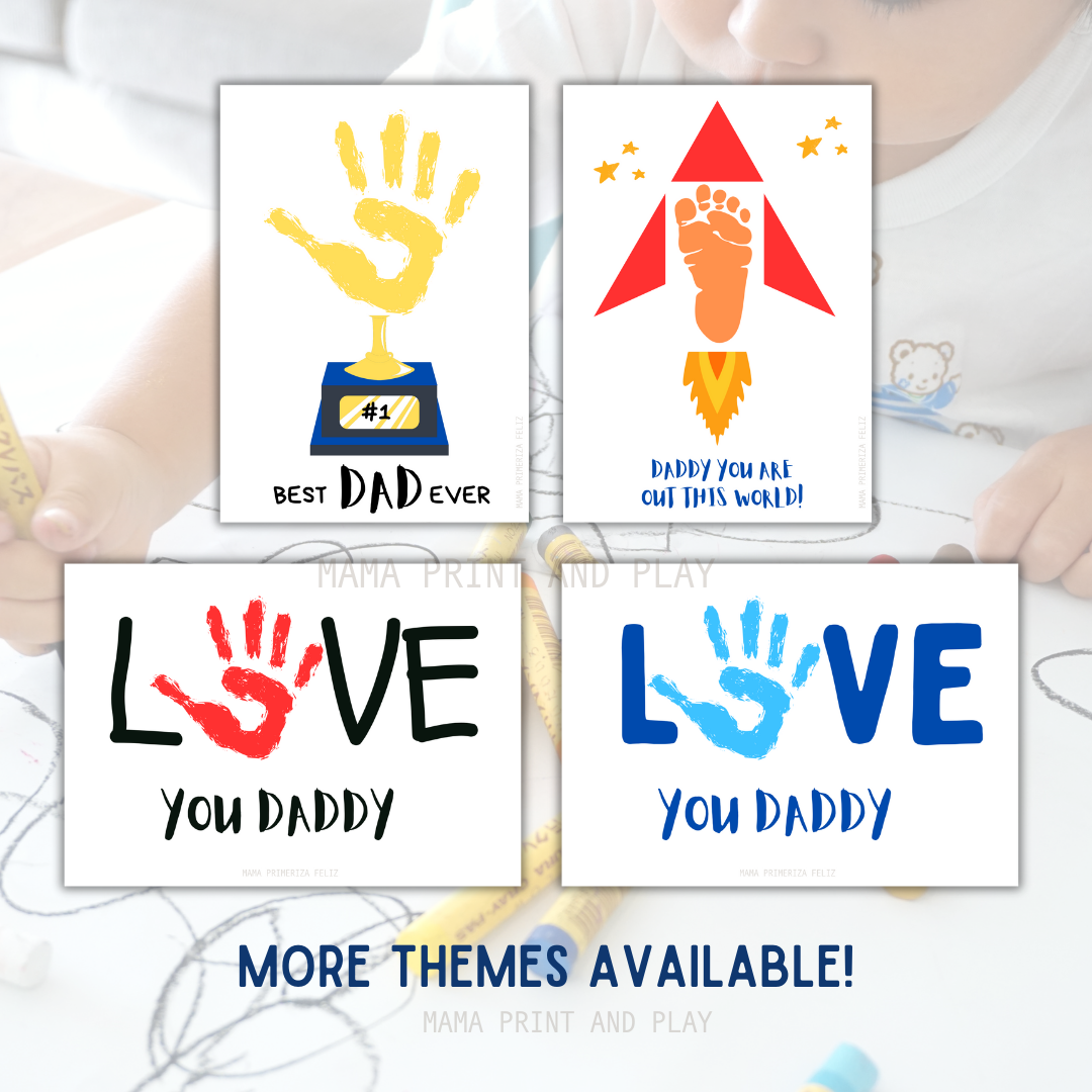 ¡La Tarjeta del Día del Padre más especial! ¡Simplemente imprime, sella huellas de manos y sorprende a tu papá! Ya sea que lo hagas en el preescolar, guardería o en casa. Crea un recuerdo memorable para papá con estas divertidas impresiones artísticas este Día del Padre. Disponible en inglés y español: The best dad, El mejor papá