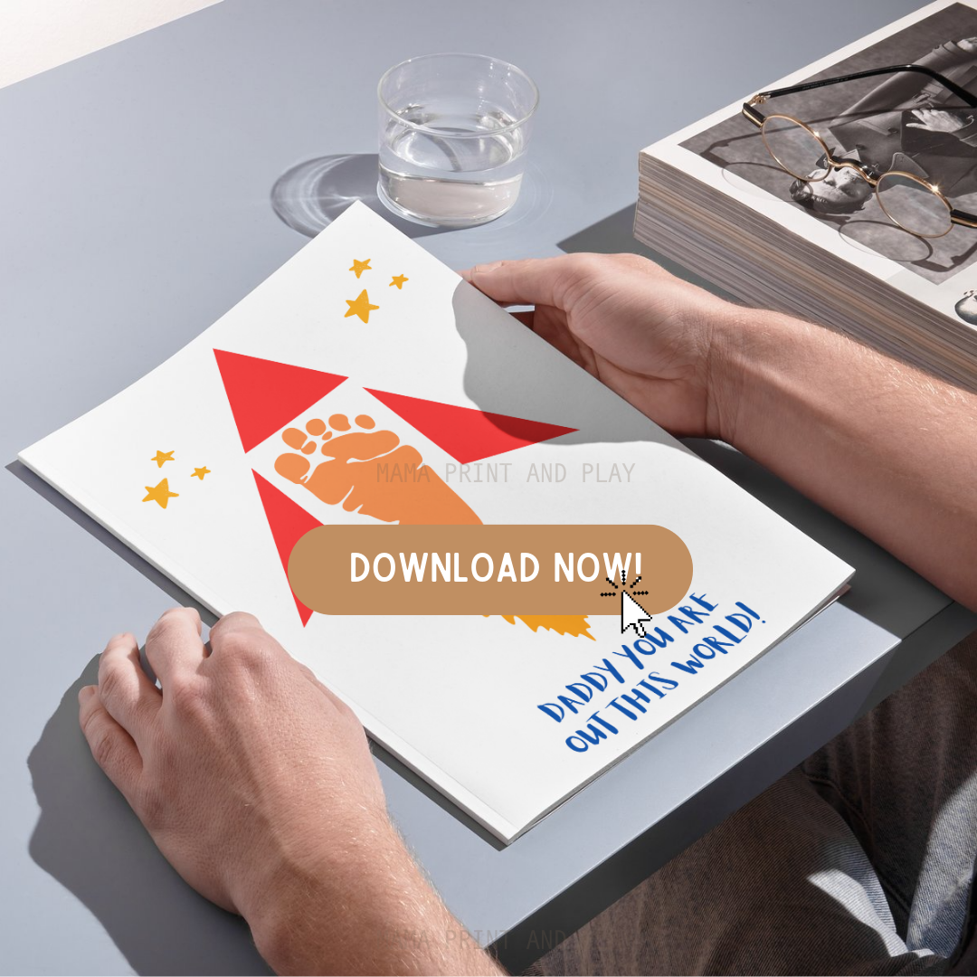 Imprimible del día del padre, manuelidad de huellas de manos, regalo del día del padre, tarjeta de actividad de huellas de manos preescolar