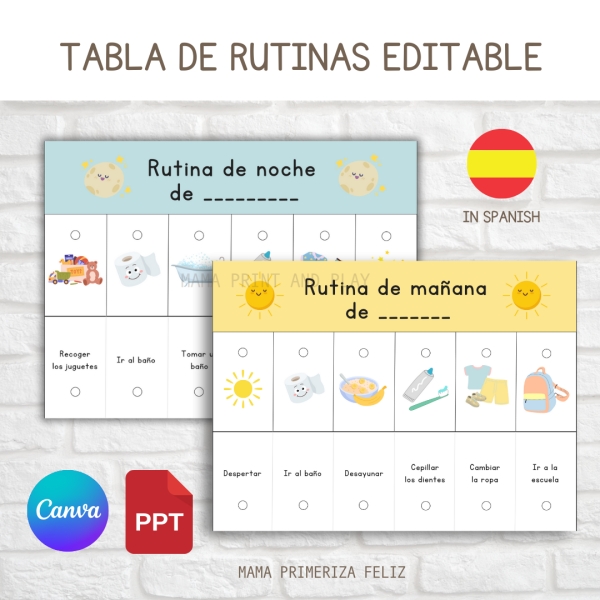 TABLA DE RUTINA DE DIA Y NOCHE IMPRIMIBLE