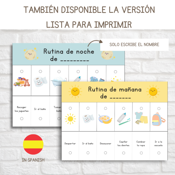 TABLA DE RUTINA DE DIA Y NOCHE IMPRIMIBLE