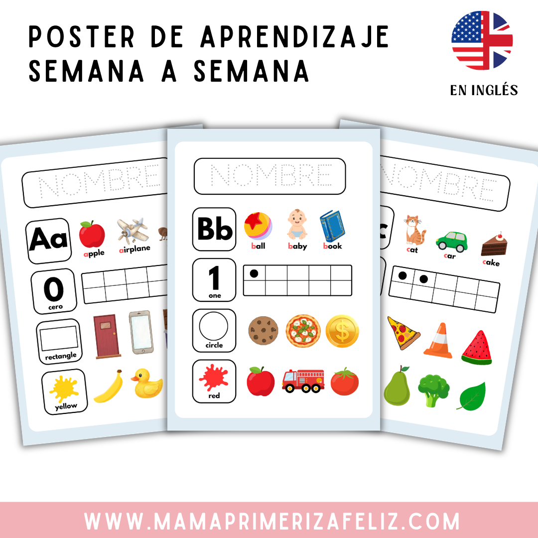 Poster de aprendizaje en ingles montessori imprimible