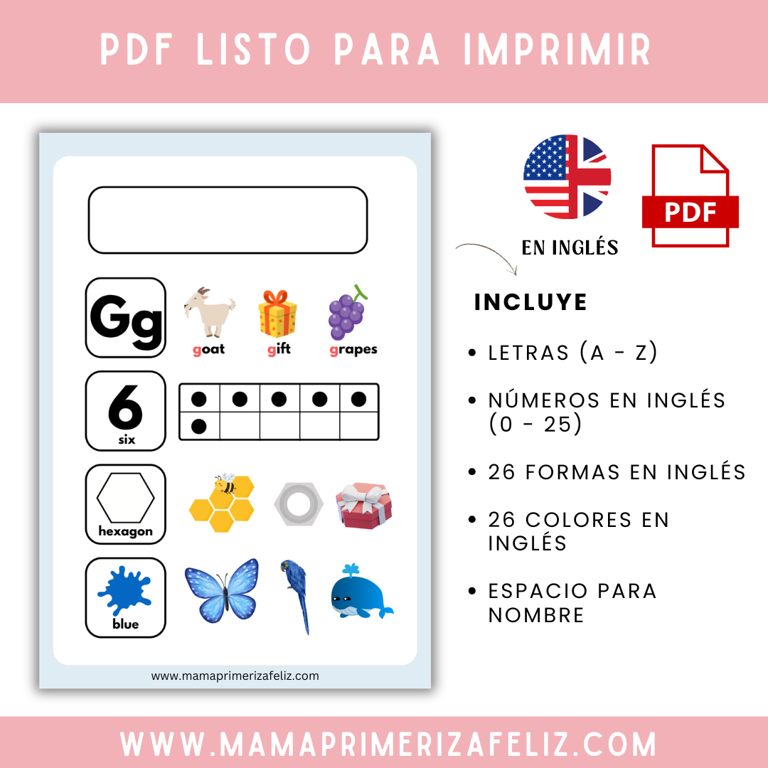 Poster de aprendizaje en ingles montessori imprimible