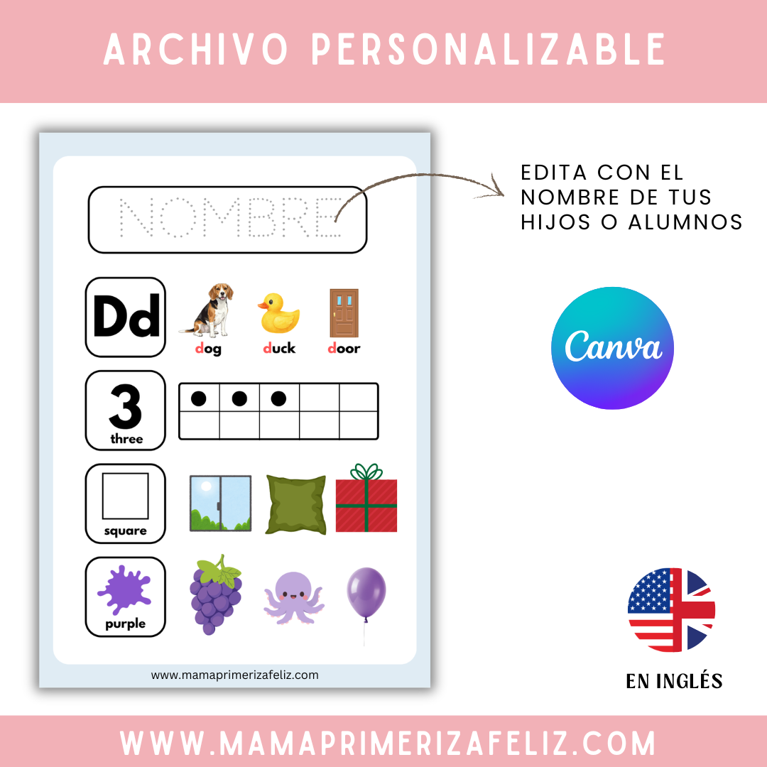 Poster de aprendizaje en ingles montessori imprimible